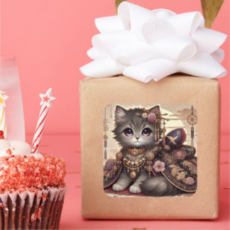 Regal Kimono Princess Cat Vierkante Sticker
