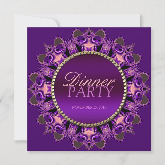 Regal Lace Heart Paarse Dinner Party Uitnodiging (Voorkant)