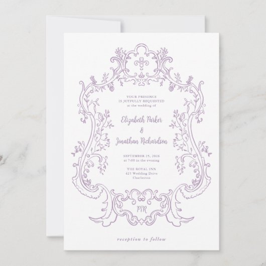 Regal Lavender |  barok Lijst bruiloft Kaart (Voorkant)