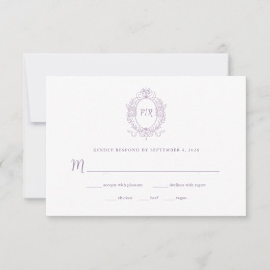 Regal Lavender |  barok Lijst bruiloft RSVP Kaartje (Voorkant)