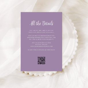 Regal Lavender   Bruiloft Gast Details QR Code Informatiekaartje