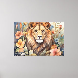 Regal Leeuw temidden van bloei exotische wilde die Canvas Afdruk