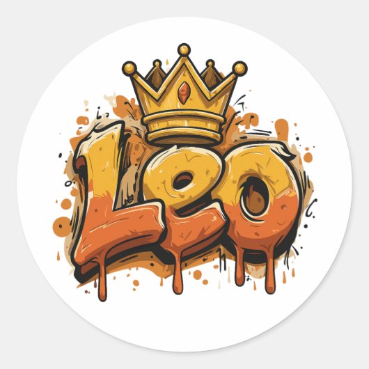 Regal Leo Zodiac Graffiti Airbrush met kroon Ronde Sticker (Voorkant)