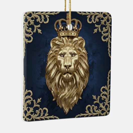 Regal Lion Design - Navy Blauw & Goud Luxe Keramisch Ornament (Rechts)