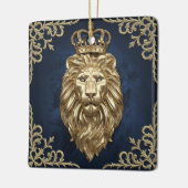 Regal Lion Design - Navy Blauw & Goud Luxe Keramisch Ornament (Links)