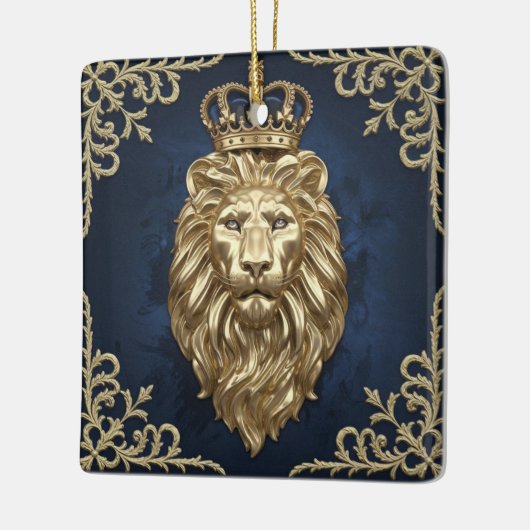 Regal Lion Design - Navy Blauw & Goud Luxe Keramisch Ornament (Links)