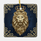 Regal Lion Design - Navy Blauw & Goud Luxe Keramisch Ornament (Voorkant)