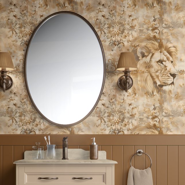 Regal Lion Essence - Goud, Beige - Traditioneel Behang (Majestic Lion Profile Peel and Stick Wallpaper)