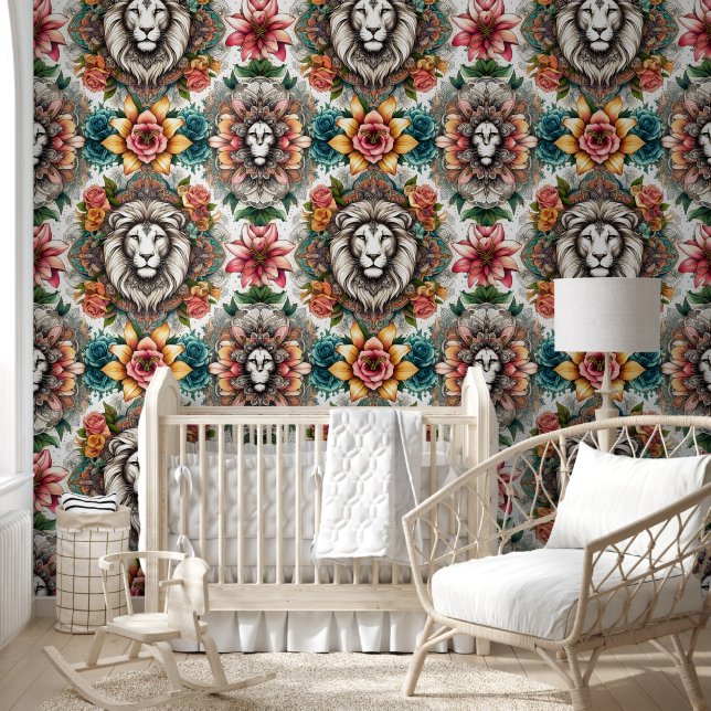 Regal Lion & Floral Bohemian Bliss Behang (Kinderen)