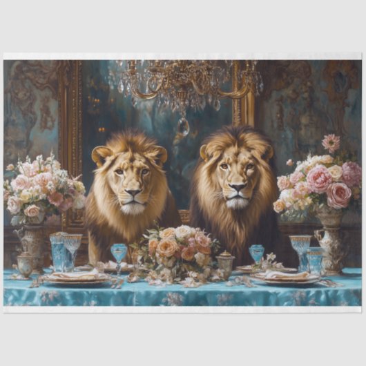 Regal Lion Paar Roos Trouwbanket Decoupage Tissuepapier (Voorkant)