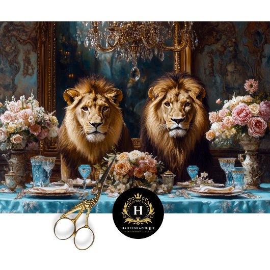 Regal Lion Paar Roos Trouwbanket Decoupage Tissuepapier