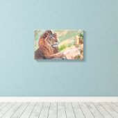 Regal Lion zonnebaden met bloemen Graphic Art Canvas Afdruk (Insitu (Houten vloer))