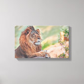 Regal Lion zonnebaden met bloemen Graphic Art Canvas Afdruk (Voorkant)