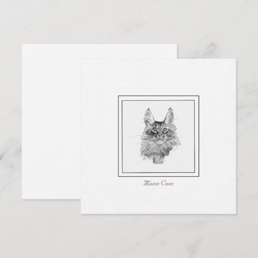 Regal Maine Coon Cat Sketting in Black and White Notitiekaartje (Voorkant / Achterkant)