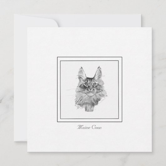 Regal Maine Coon Cat Sketting in Black and White Notitiekaartje (Voorkant)