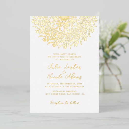 Regal Majestic Festival Elegance Mandala bruiloft Folie Uitnodiging (Staand Voorkant)