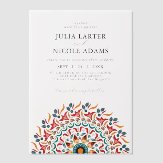 Regal Majestic Festival Elegance Mandala bruiloft Vellum Uitnodigingen (Voorkant)