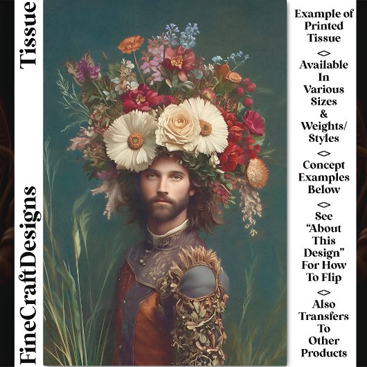 Regal Man, Bloemen Kopstuk / Crown CP6 Decoupage Tissuepapier