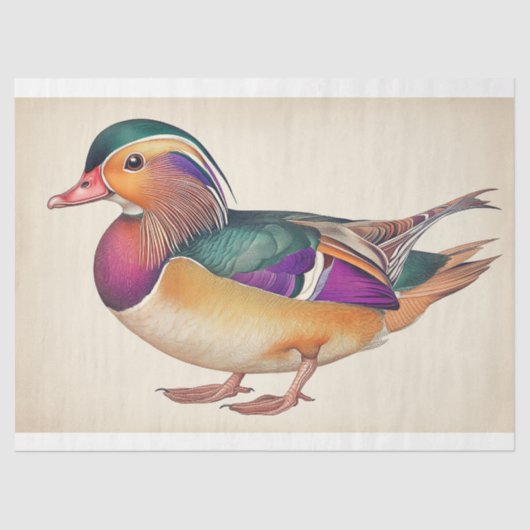 Regal Mandarin Duck Kleurrijke Decoupage Vogelprin Tissuepapier (Voorkant)