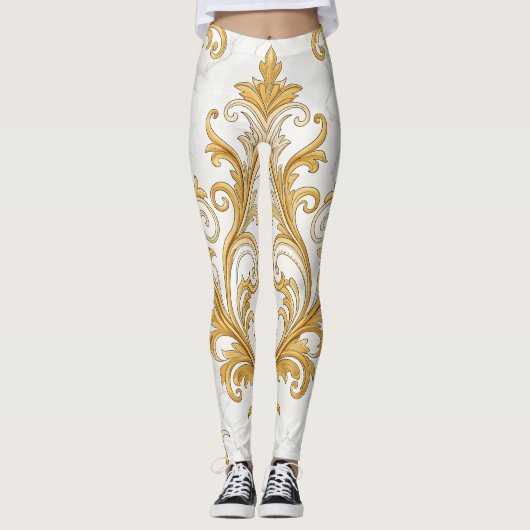 Regal Marble Seamless Pattern – Gold Baroque Leggings (Voorkant)
