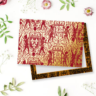 Regal Medieval Tapestry Red en Gold Elegant Folie Uitnodiging Briefkaart