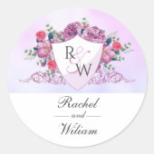 Regal Monogram Shield & Floral Wedding Sticker (Voorkant)