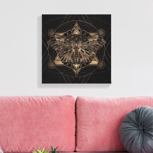 Regal mot in Heilige Geometrie - Zwart en Goud Canvas Afdruk (Insitu (Woonkamer))