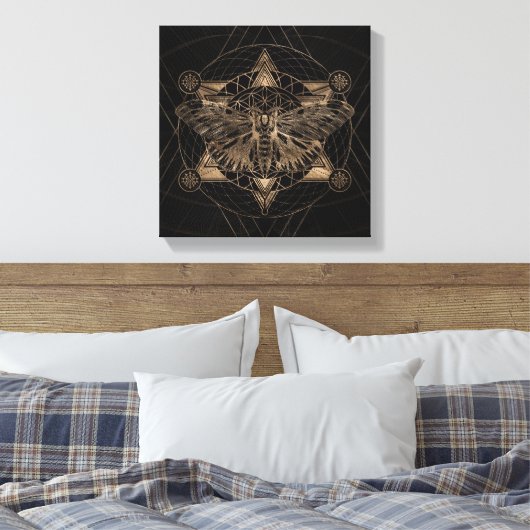 Regal mot in Heilige Geometrie - Zwart en Goud Canvas Afdruk (Insitu (Slaapkamer))