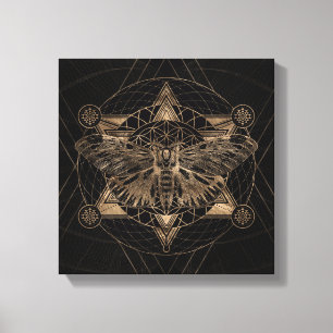 Regal mot in Heilige Geometrie - Zwart en Goud Canvas Afdruk