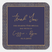 Regal Navy en Gold Design Wedding Dank u Vierkante Sticker (Voorkant)