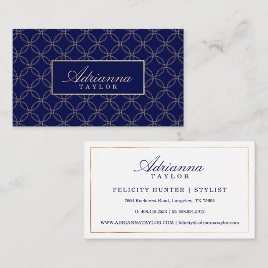 Regal Navy & Gold Circle geometrisch patroon minim Visitekaartje (Voorkant / Achterkant)