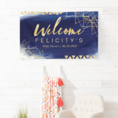 Regal Navy, Gold Waterverf Baby shower Welkom Spandoek (Insitu)