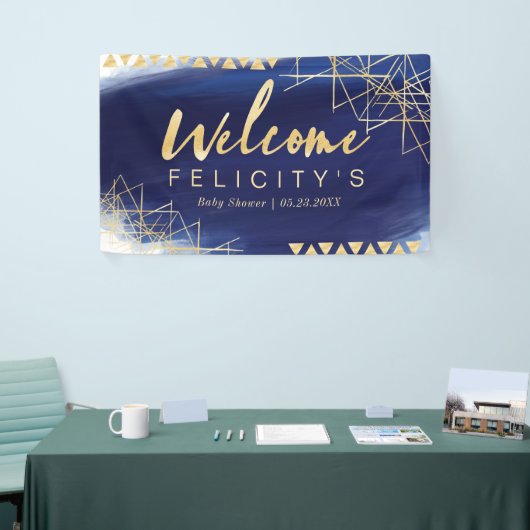 Regal Navy, Gold Waterverf Baby shower Welkom Spandoek (Beurs)