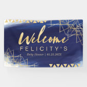 Regal Navy, Gold Waterverf Baby shower Welkom Spandoek (Horizontaal)