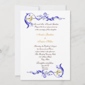 Regal Navy Scroll Ribbon Sword Wedding Invitation Kaart (Achterkant)