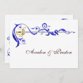 Regal Navy Scroll Ribbon Sword Wedding Invitation Kaart (Voorkant / Achterkant)
