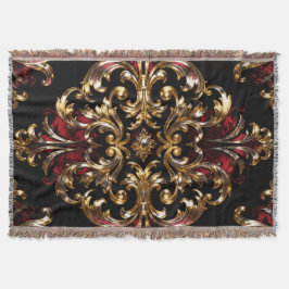 Regal Noir Patroon | Gouden Krulwerk & Karmozijn Deken