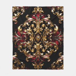 Regal Noir Patroon | Gouden Scrollwerk & Karmozijn Fleece Deken