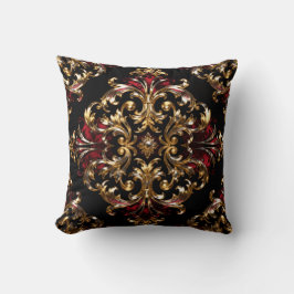 Regal Noir Patroon | Gouden Scrollwerk & Karmozijn Kussen