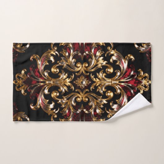 Regal Noir Pattern | Gold Scrollwork & Crimson Bad Handdoek (Handdoek)