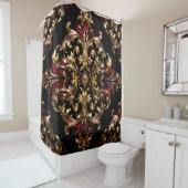 Regal Noir Pattern | Gold Scrollwork & Crimson Douchegordijn (In situ)