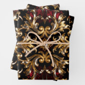 Regal Noir Pattern | Gold Scrollwork & Crimson Inpakpapier Vel (In situ)