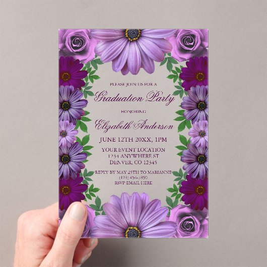 Regal Paars Floral Gradual Party Acryl Uitnodigingen (Insitu (Draagbaar))