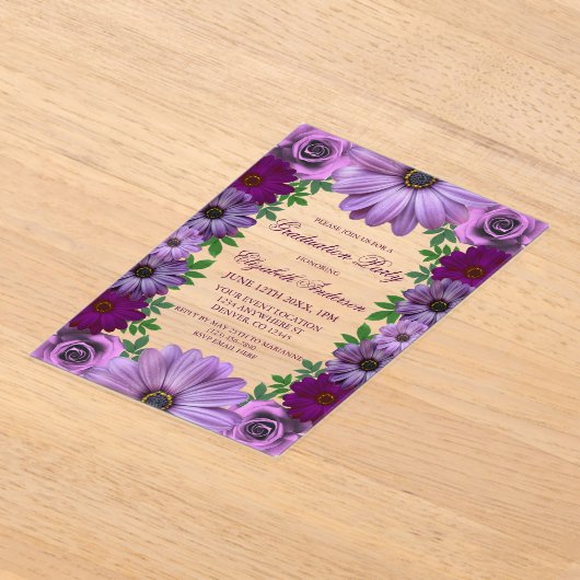 Regal Paars Floral Gradual Party Acryl Uitnodigingen (Laagn)