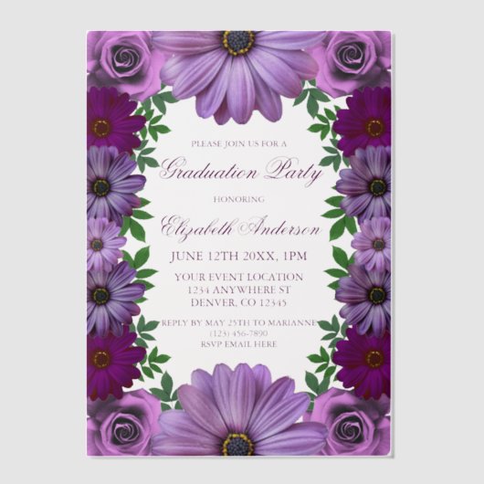 Regal Paars Floral Gradual Party Vellum Uitnodigingen (Voorkant)