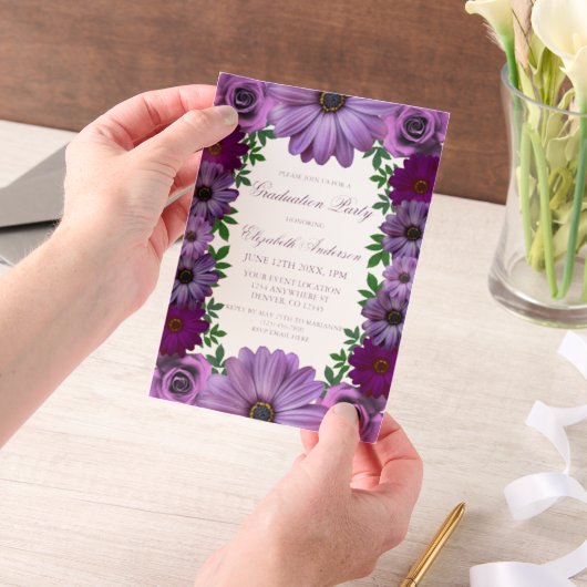 Regal Paars Floral Gradual Party Vellum Uitnodigingen (Draagbaar)