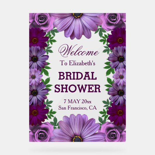 Regal Paars Floral Vrijgezellenfeest Acryl Bord (Voorkant)