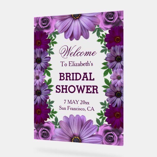 Regal Paars Floral Vrijgezellenfeest Acryl Bord (Hoek)