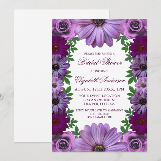 Regal Paars Floral Vrijgezellenfeest Kaart (Voorkant / Achterkant)