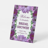 Regal Paars Floral Vrijgezellenfeest Reclamebord Met Voetstuk (Voorkant)